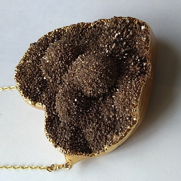 VTG EST. 18K /STERLING SILVER Vermeil NATURAL Druzy Heart Pendant Necklace 440ct - Picture 10 of 16